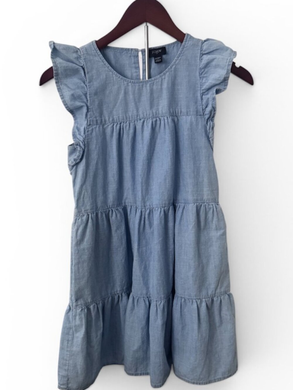 J.Crew Denim Ruffle‑Sleeve Tiered Dress 00P Petite (Style BI396, SU22)